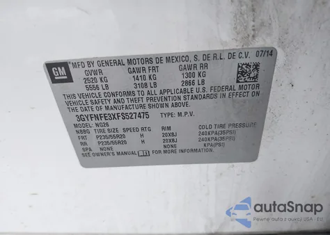 2015 Cadillac Srx Performance Collection z USA, uszkodzony, nr VIN 3GYFNFE3XFS527475